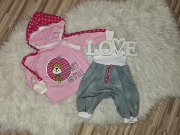 Kombination: Druckknopfshirt  mit Kapuze und Plott & Checkerhose Gr. 62 "Be happy and smile"